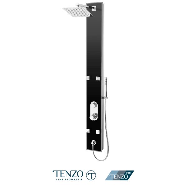 Tenzo - EVOLO - Colonne de douche en verre trempé avec jets, pluie et douchette - Noir