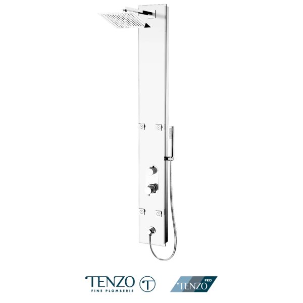 Tenzo - EVOLO - Colonne de douche en verre trempé avec jets, pluie et douchette - Blanc