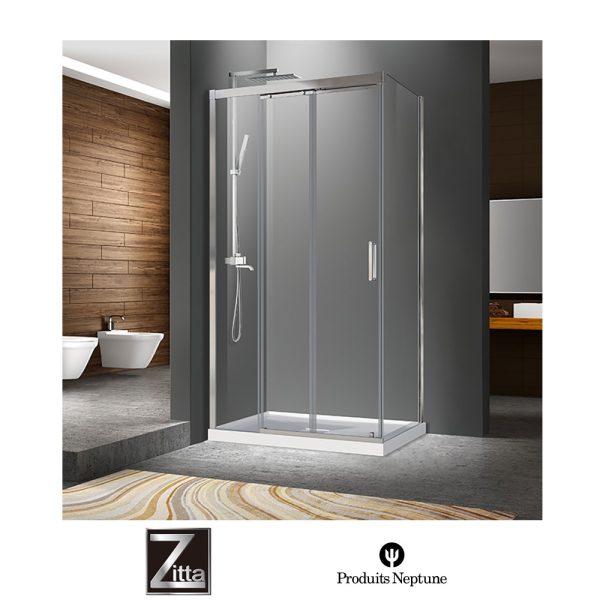 ZITTA - Ensemble porte coulissante CALDARA et base de douche acrylique avec cache drain