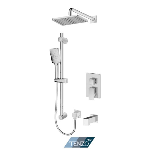 Tenzo Pro - KALISSA - Ensemble bain-douche 3 fonctions pression balancée avec rail, pluie et bec- Chrome