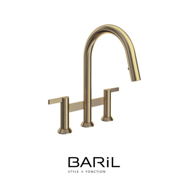 Baril – ARTE – Robinet de cuisine à traverse avec douchette rétractable - Or Ambré