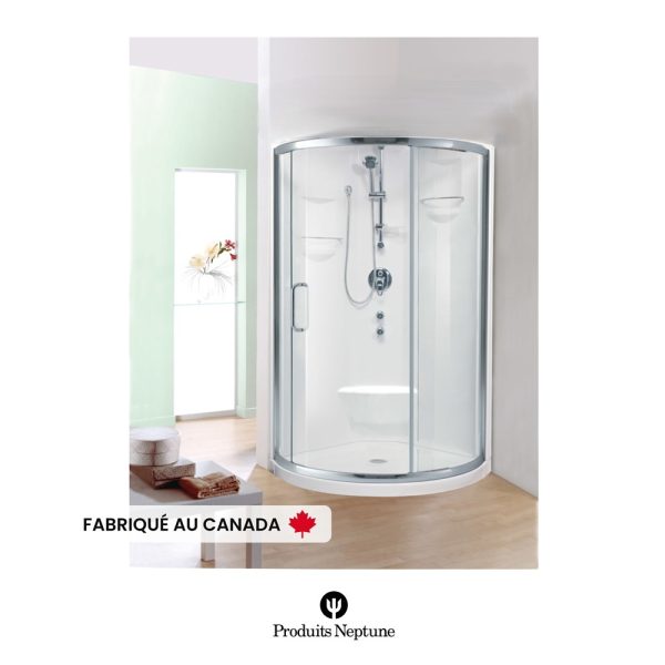 Produits Neptune - ALÉA (2 pièces) - Douche en acrylique 32po ronde et porte coulissante pour installation en coin