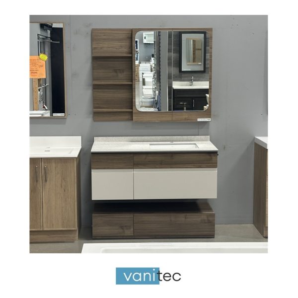 **DÉMO** VANITEC - Série CÉLESTE - Ensemble meuble lavabo mural 45po avec pharmacie et base de rangement