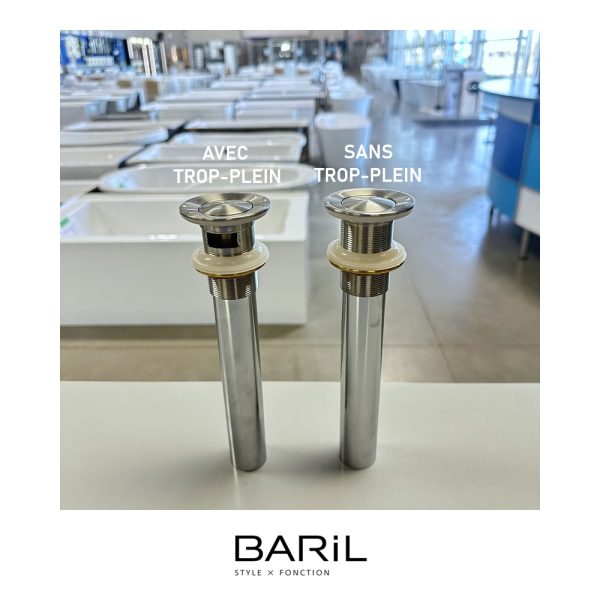 Baril - Drain de lavabo poussoir - Nickel Brossé