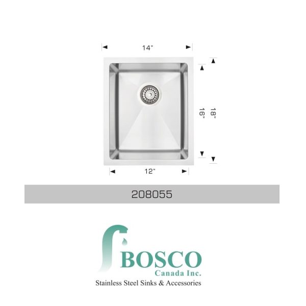 Bosco - Super Series - Évier de cuisine/bar sous plan 14po - Acier Inox
