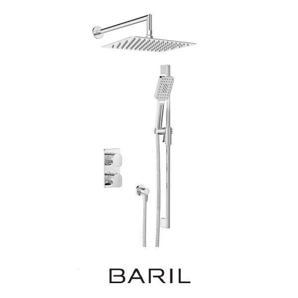 **PROMO** Baril - PETITE B04 - Ensemble de douche thermostatique 2 fonctions avec rail et pluie - Chrome